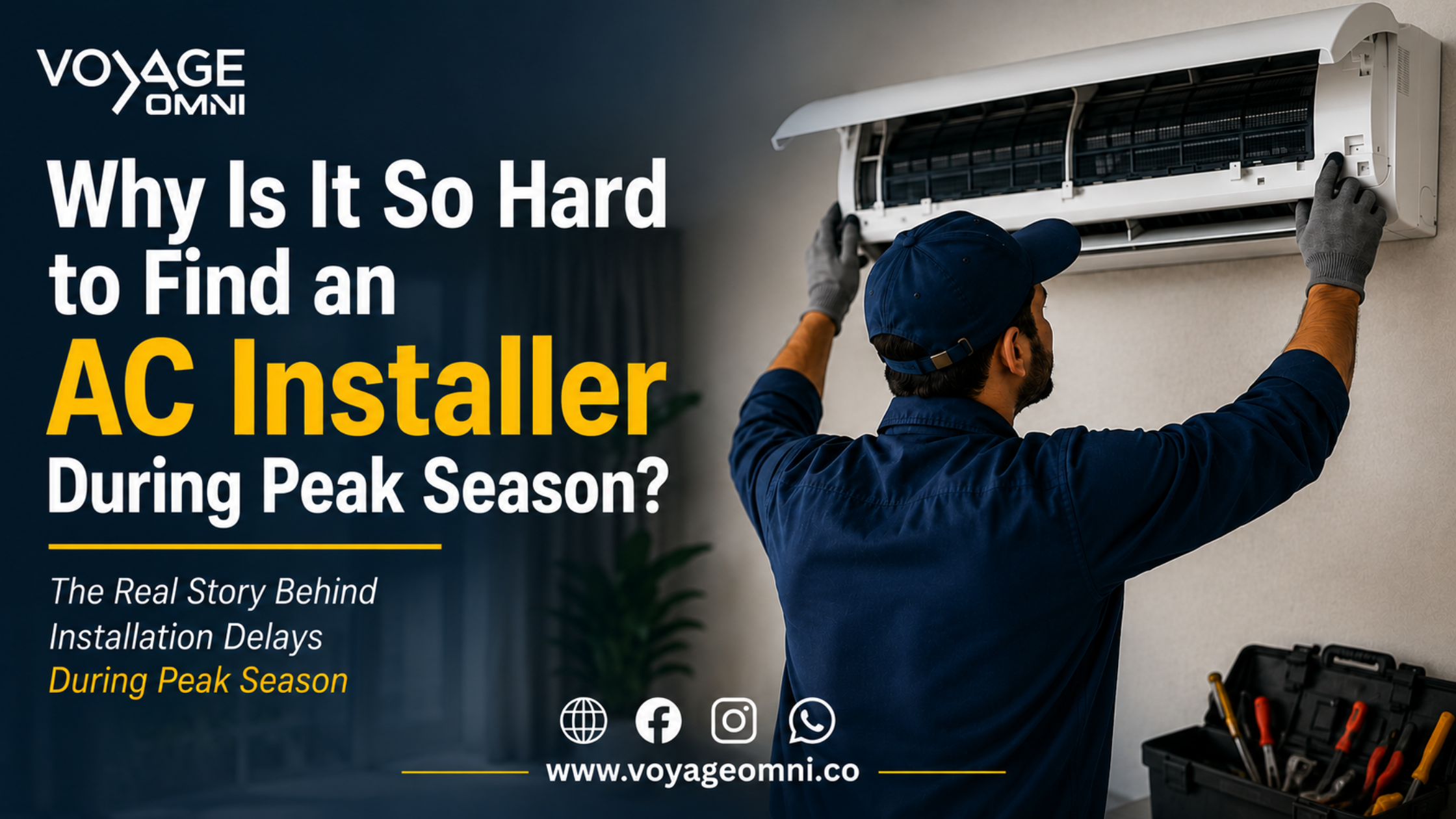 AC technician installing a split air conditioner at a customers home.
